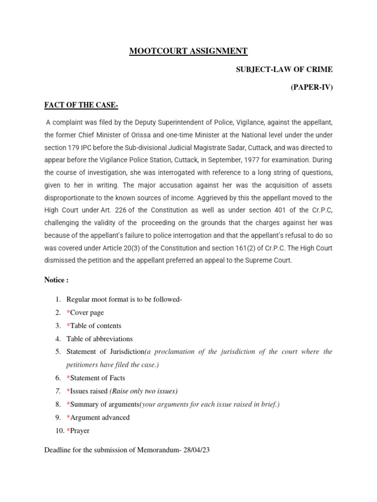 Moot Court Assignment: Crime Law | PDF