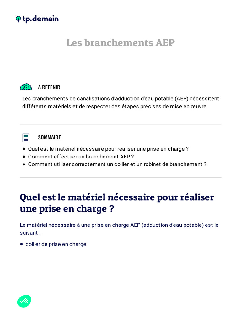 Branchement AEP : Guide Pratique | PDF | Robinet (plomberie)