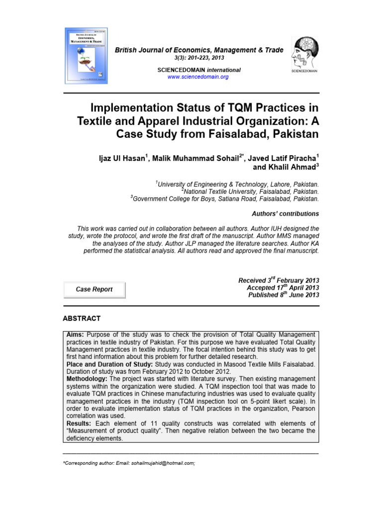 TQM in Faisalabad's Textile Industry | PDF | Quality Management ...