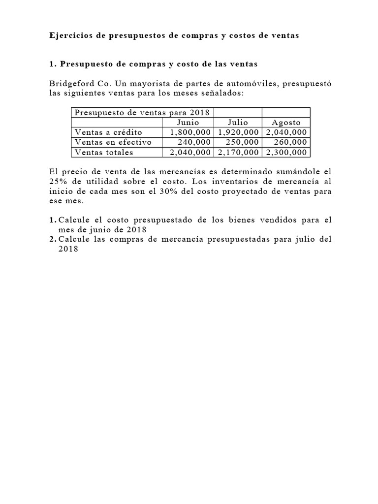 Presupuesto de Ventas y Compras 2018 | PDF | Presupuesto | Economias