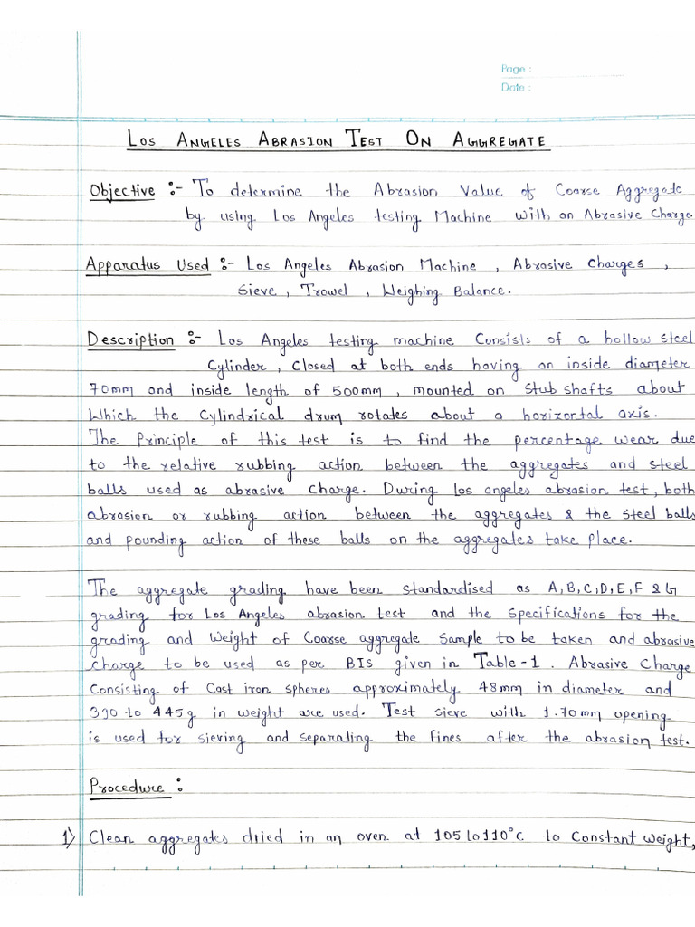 Los Angeles Abrasion Test Procedure | PDF