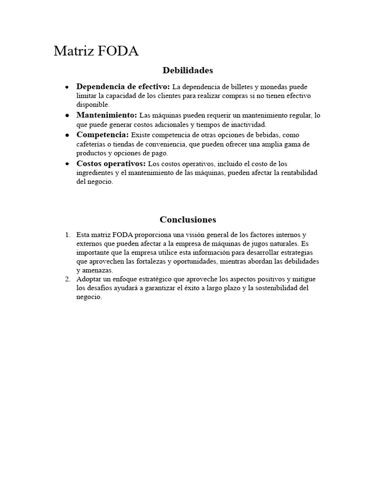 Análisis FODA para Máquinas de Jugos | PDF