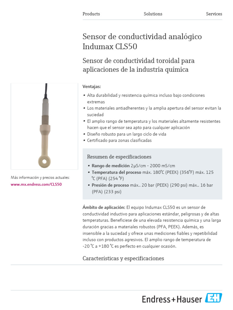 Sensor Indumax CLS50 de Conductividad | PDF | Sensor | Ciencias fisicas