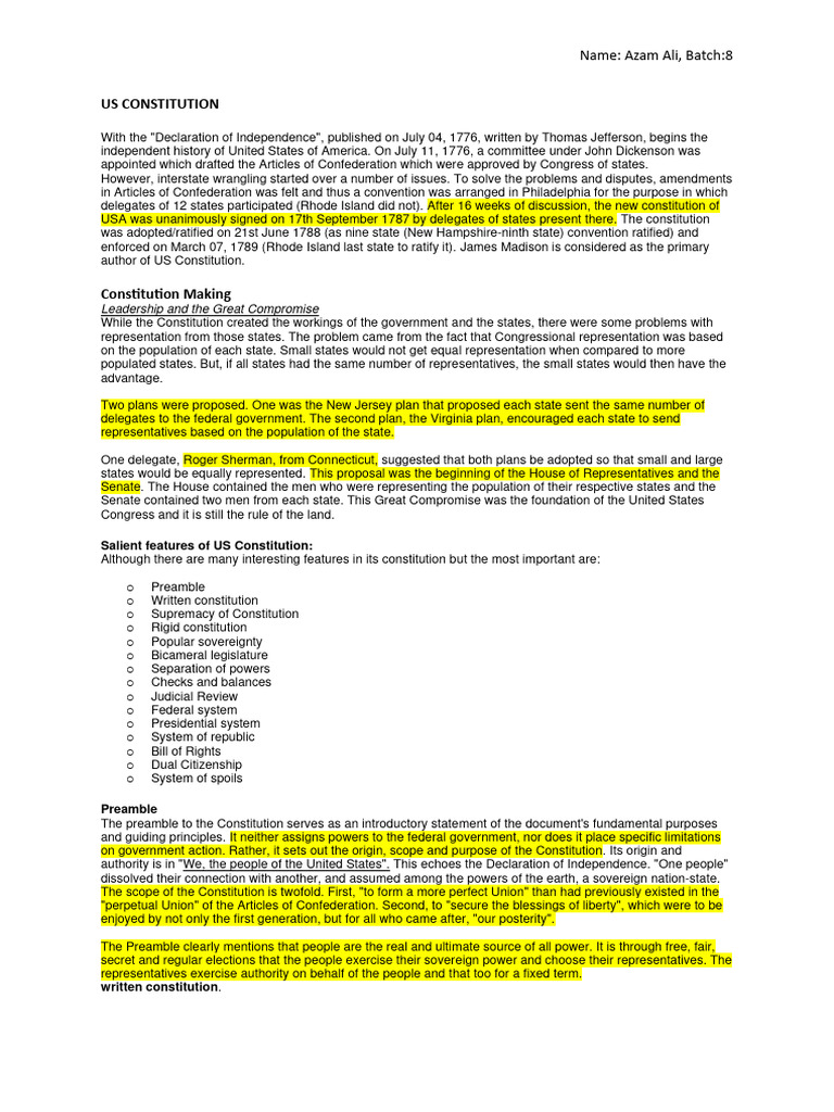 US CONSTITUTION10 | PDF | Separation Of Powers Under The United States ...