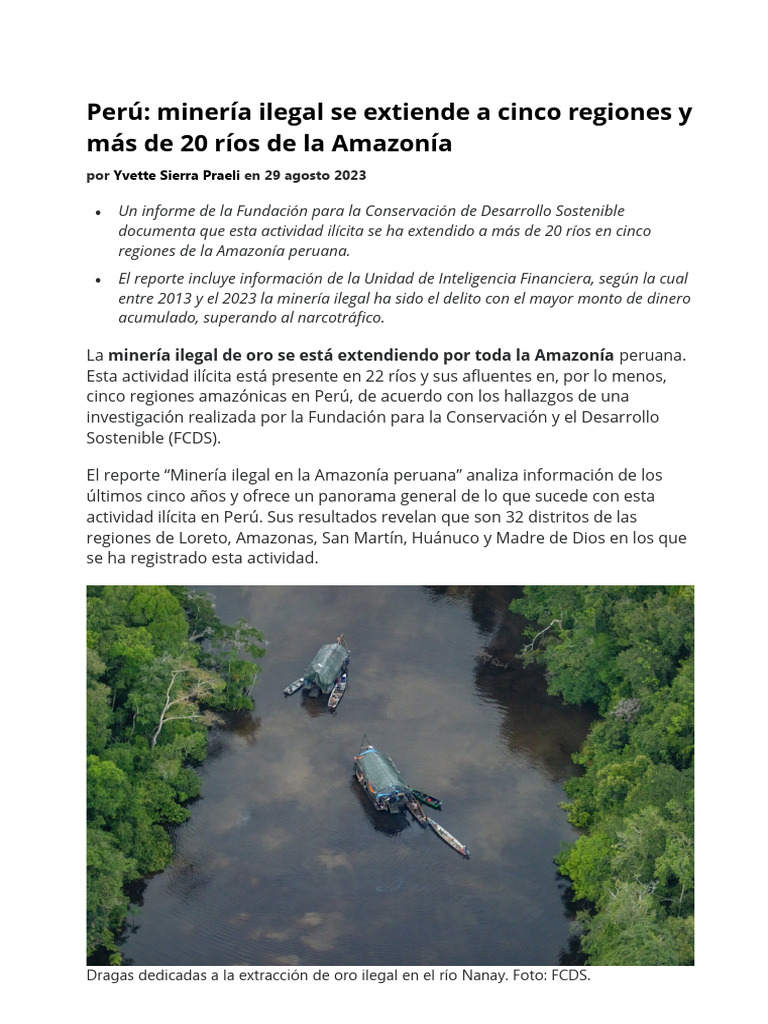 Minería Ilegal en la Amazonía Peruana | PDF | Minería | Perú
