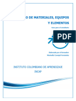 Inventario de Materiales, Equipos Y Elementos: Instituto Colombiano de Aprendizaje Incap