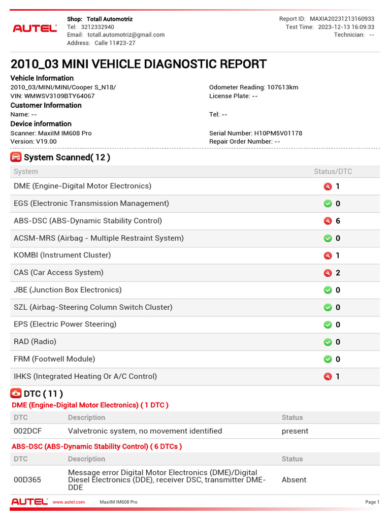 MINI Cooper Diagnostic Trouble Codes | PDF | Motor Vehicle ...