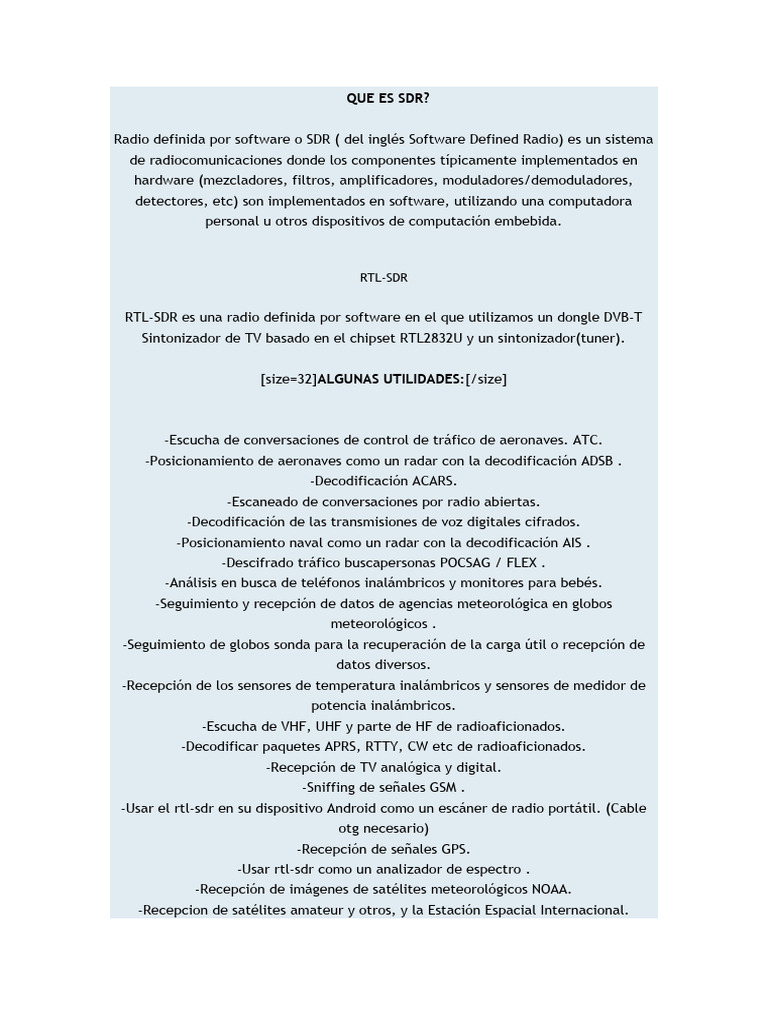 Que Es SDR Y Su Instalacion PDF Antena Radio Alta Frecuencia