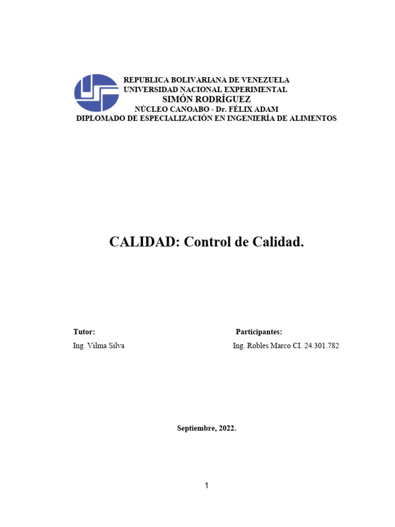 Control de Calidad. | PDF | Calidad (comercial) | Gestión de la calidad