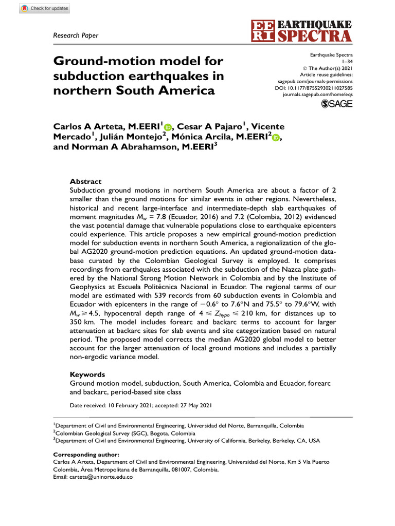 Ground-Motion Model for Subduction in South America | PDF | Moment ...