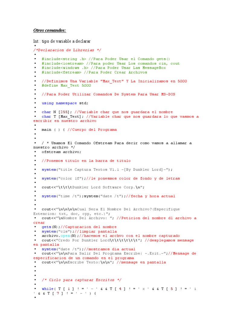 Comandos Básicos en C++ y Manejo de Archivos | PDF | Archivo de ...
