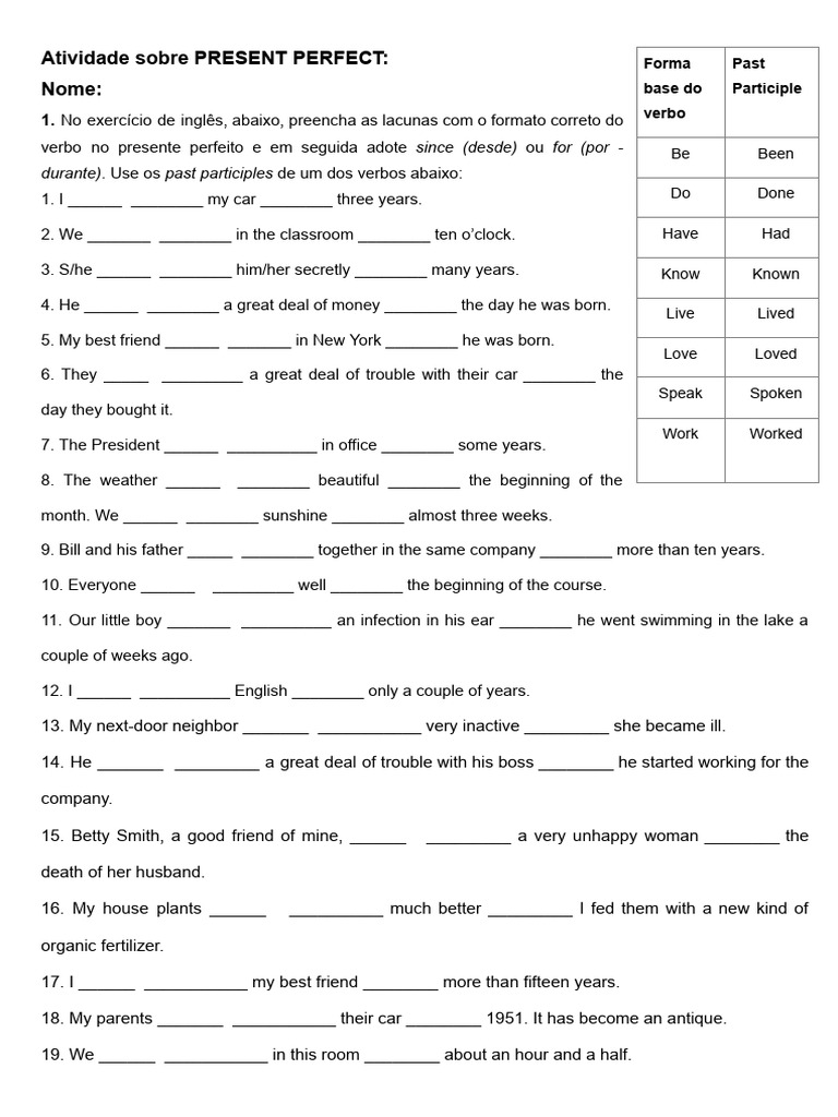 Present Perfect Exercise Worksheet | PDF