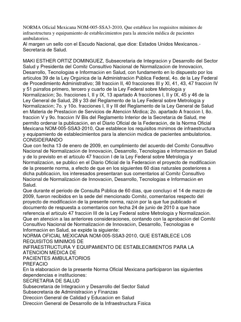 6 Norma Oficial Mexicana Para Consultorios NOM 005 SSA3 2010