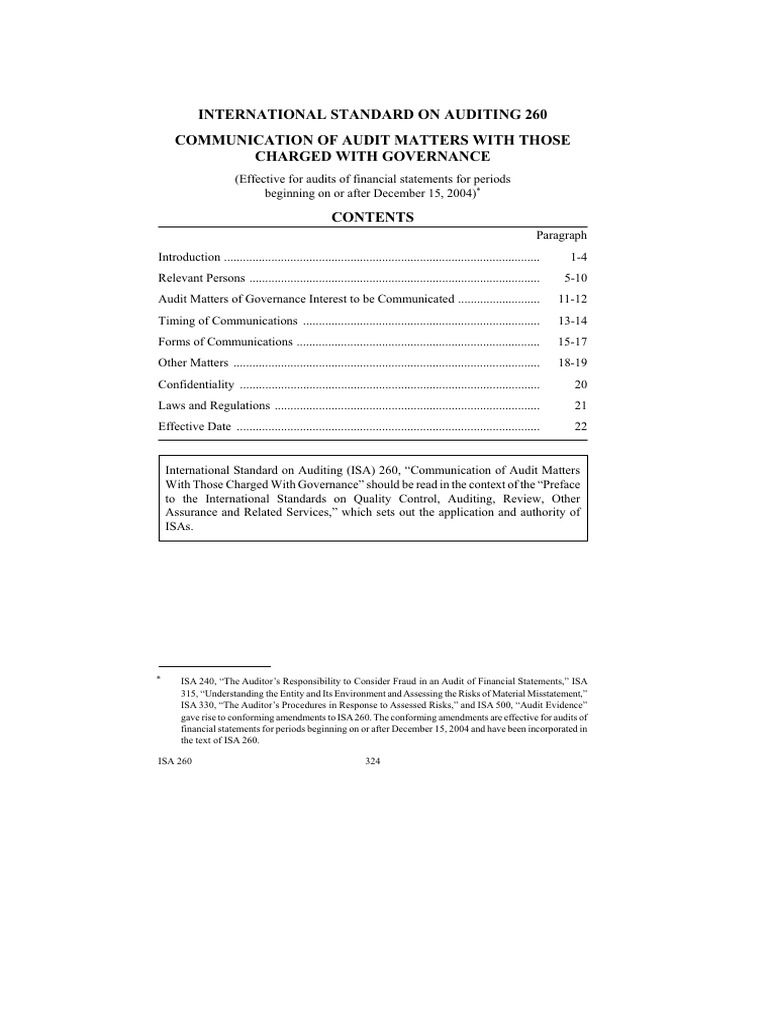 ISA 260: Audit Communication Guidelines | PDF | Audit | Financial Audit