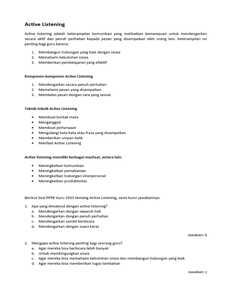 Teknik dan Manfaat Active Listening | PDF