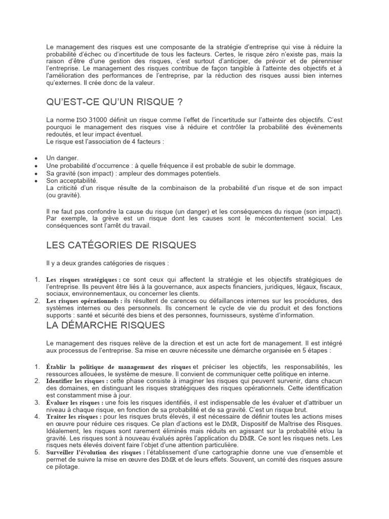 Management des Risques en Entreprise | PDF | Risque | Gestion des risques
