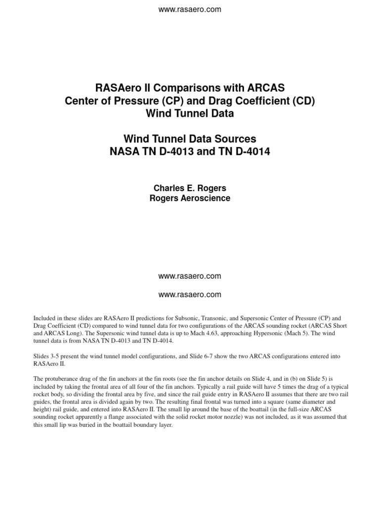 RASAero II: ARCAS Rocket Aerodynamics | PDF | Mach Number | Wind Tunnel