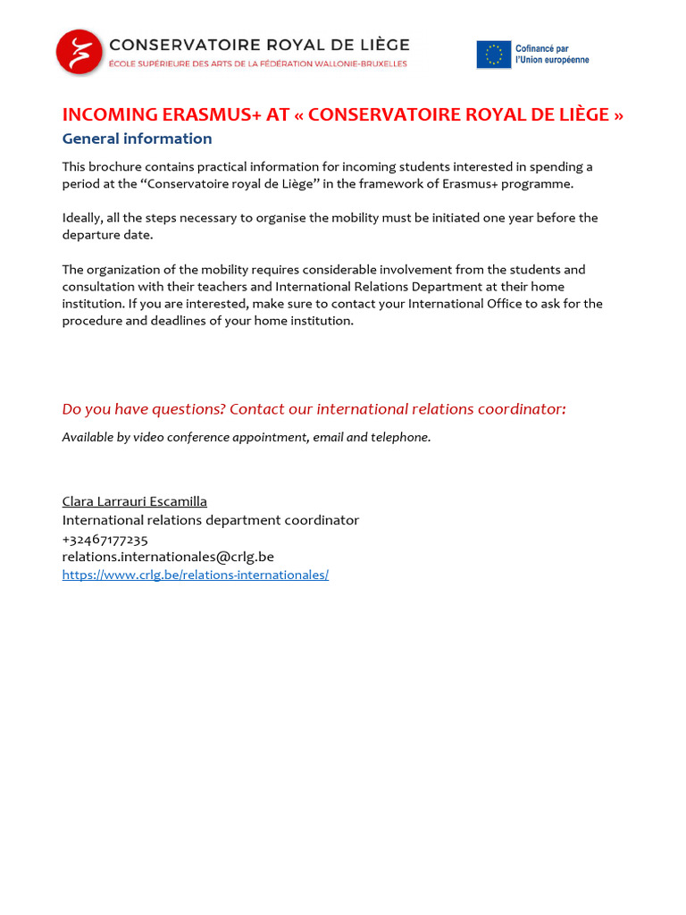 Erasmus Guide For Liège Conservatoire Pdf Insurance Deductible