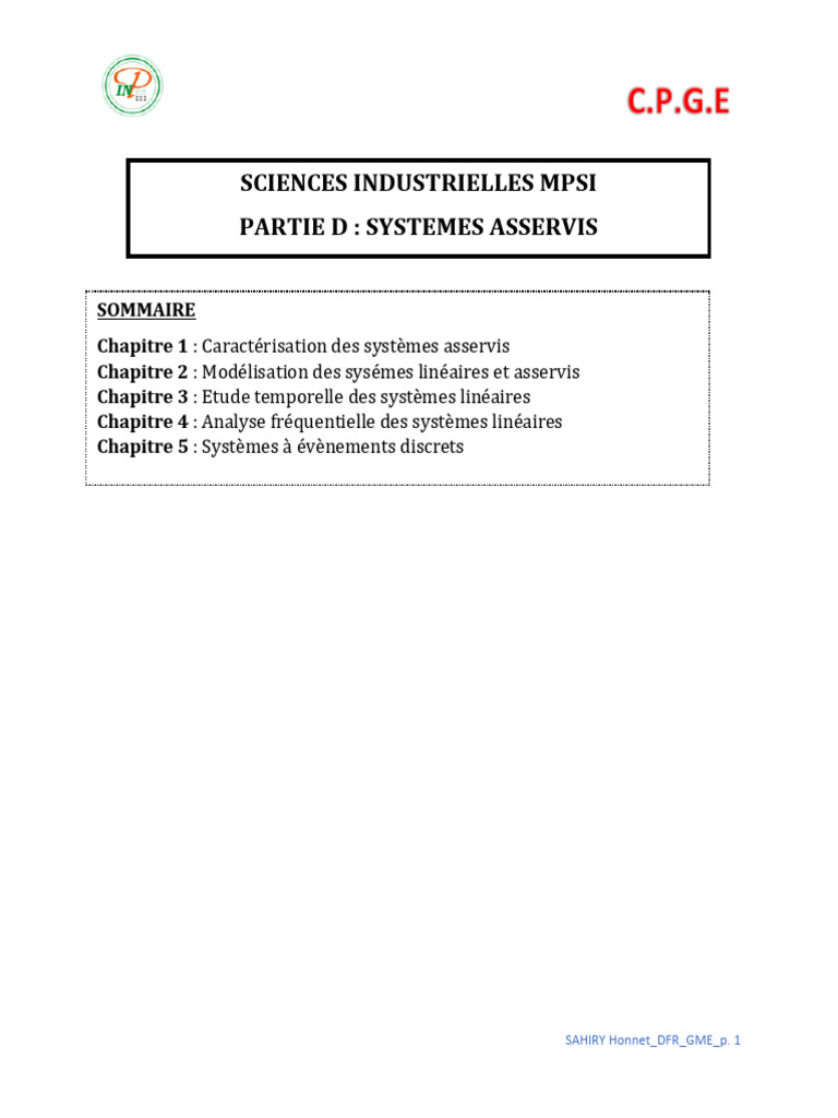 Modélisation des systèmes asservis PDF Transformation de Laplace — free download