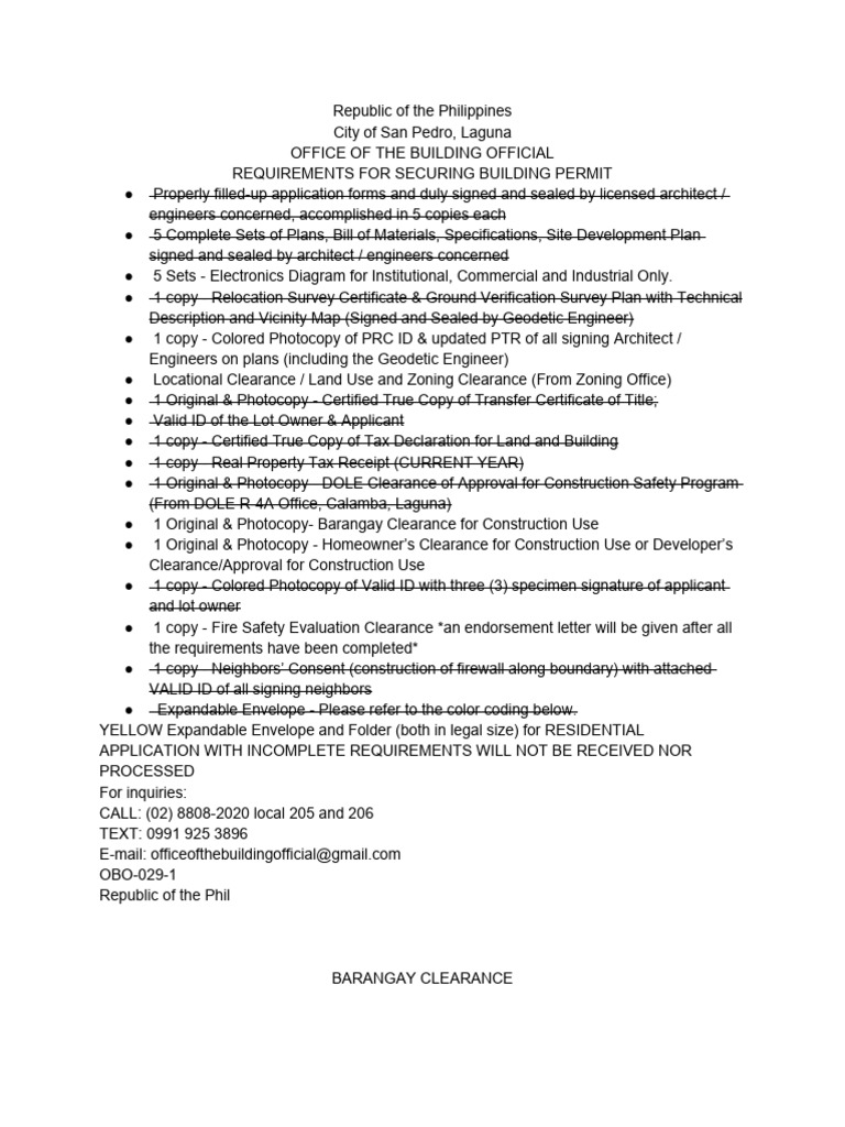 Building Permit Requirements in San Pedro | PDF | Law | Home & Garden