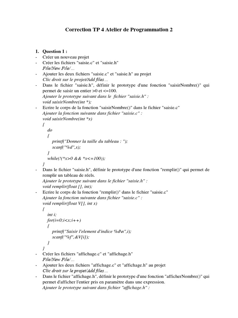 Correction TP Programmation C : Fonctions et Tableaux | PDF ...