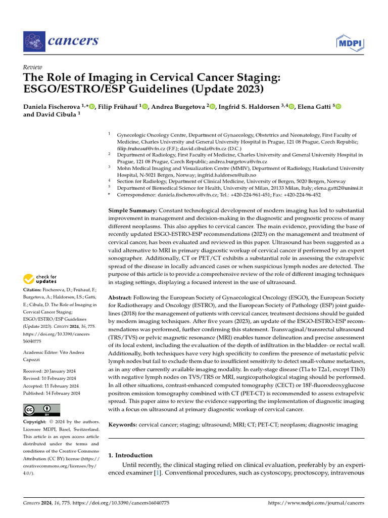 The Role of Imaging in Cervical Cancer Staging- ESGOESTROESP Guidelines ...