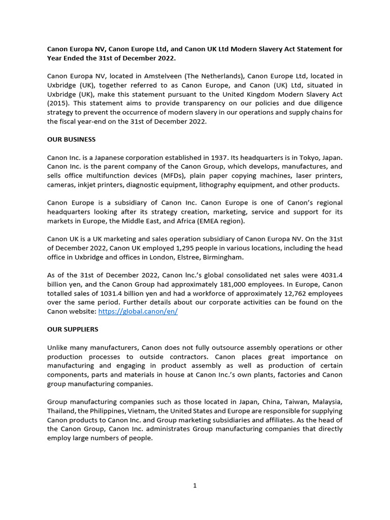 Ms Statement-2022 | PDF | Supply Chain | Corporate Social Responsibility
