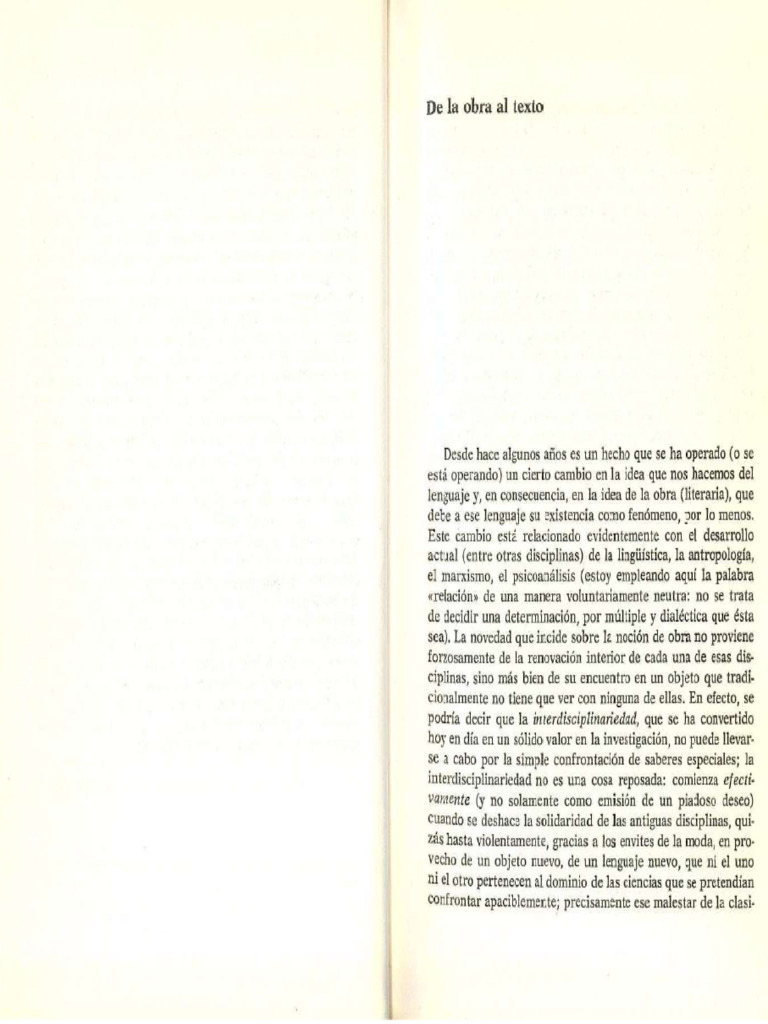 U3. Barthes 1971 de La Obra Al Texto | PDF