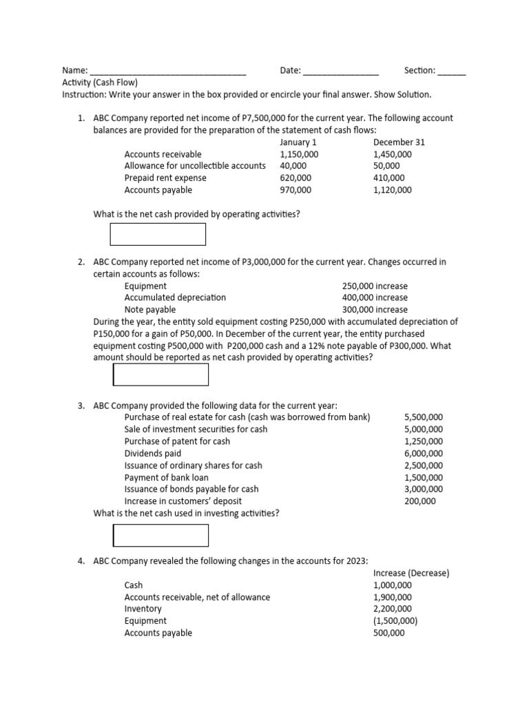 ABC Company Cash Flow Analysis 2023 | PDF | Dividend | Cash Flow Statement