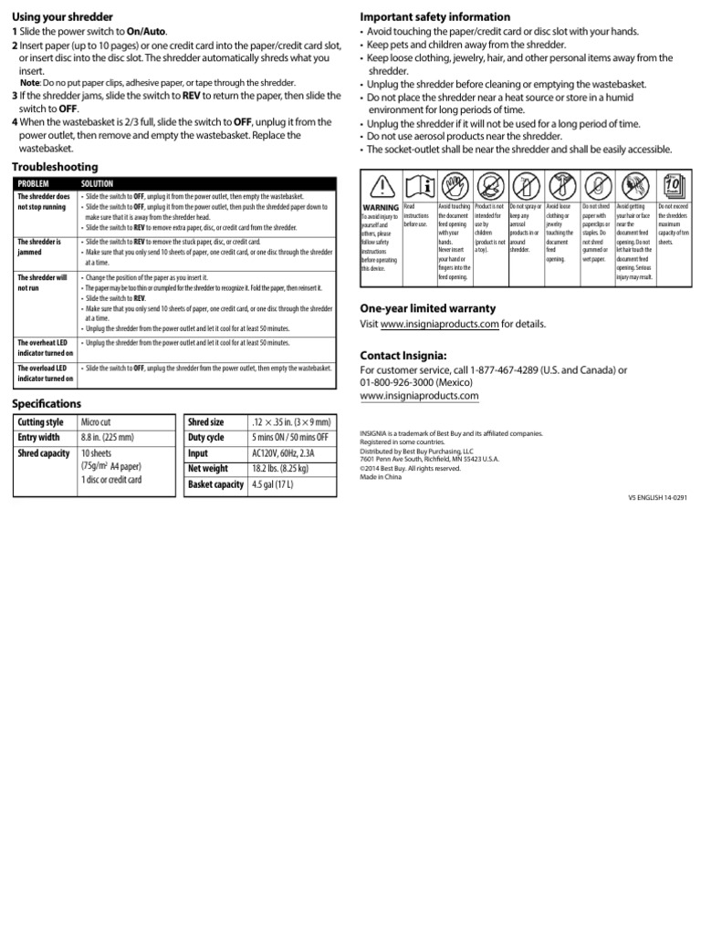 Insignia NS-PS10MC User Manual (English - 2 Pages) | PDF | Manufactured ...