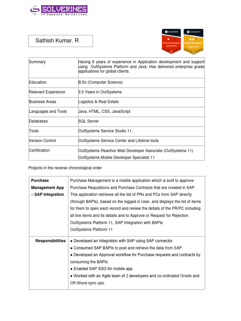 Profile SathishKumar OS Developer | PDF | Web Application | Application ...