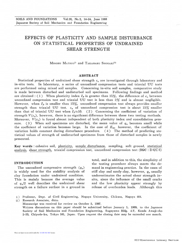 Statistical Analysis of Undrained Shear Strength | PDF | Deformation ...