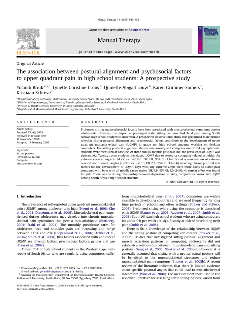 The Association Between Postural Alignment and Psychosocial Factors To ...