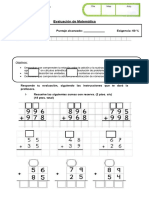 Evaluación de Matematica Sumas Con Reserva