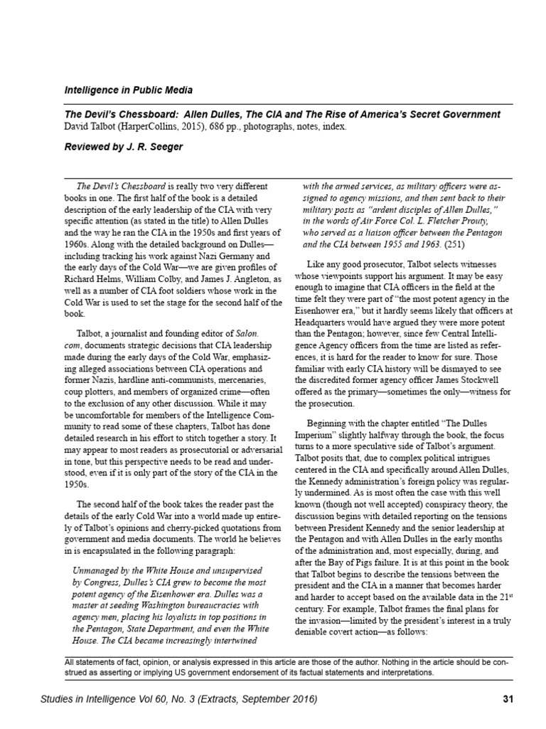 Review The Devils Chessboard PDF Central Intelligence Agency John
