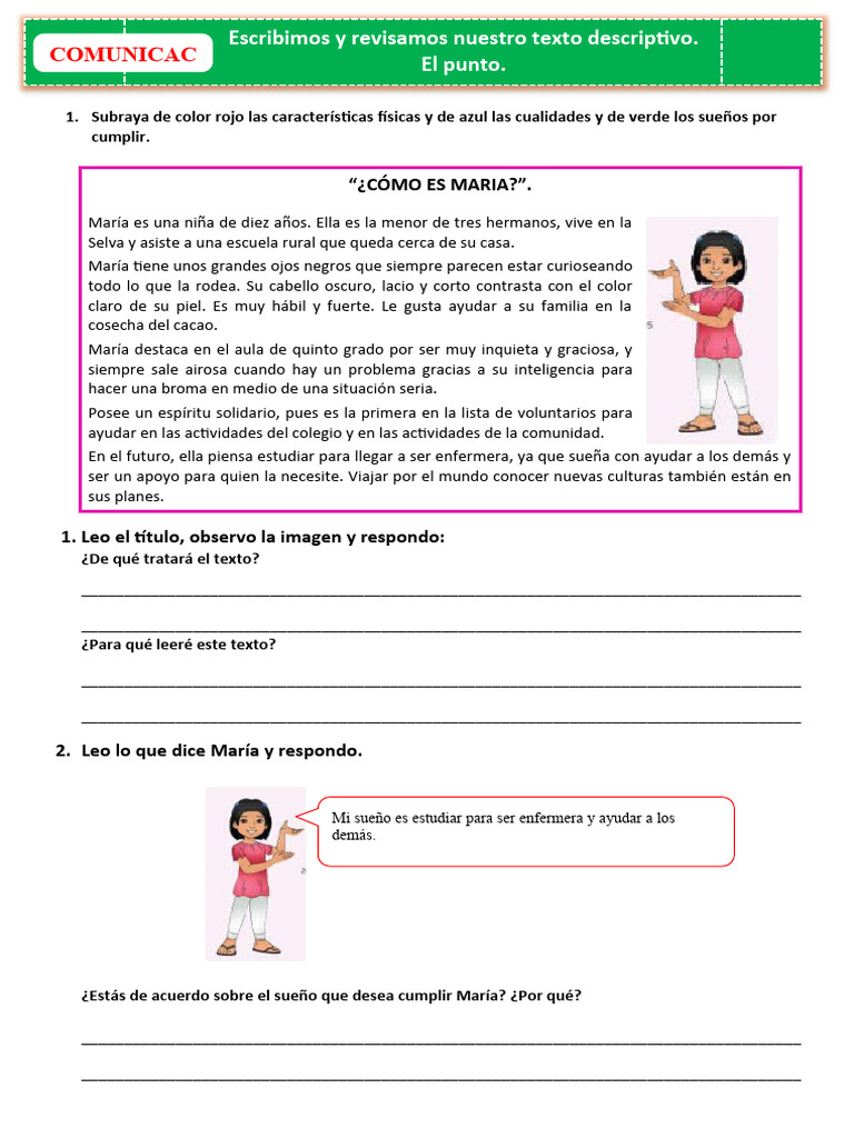 D4 A1 Ficha Com Escribimos Y Revisamos Nuestro Texto Descriptivo Pdf