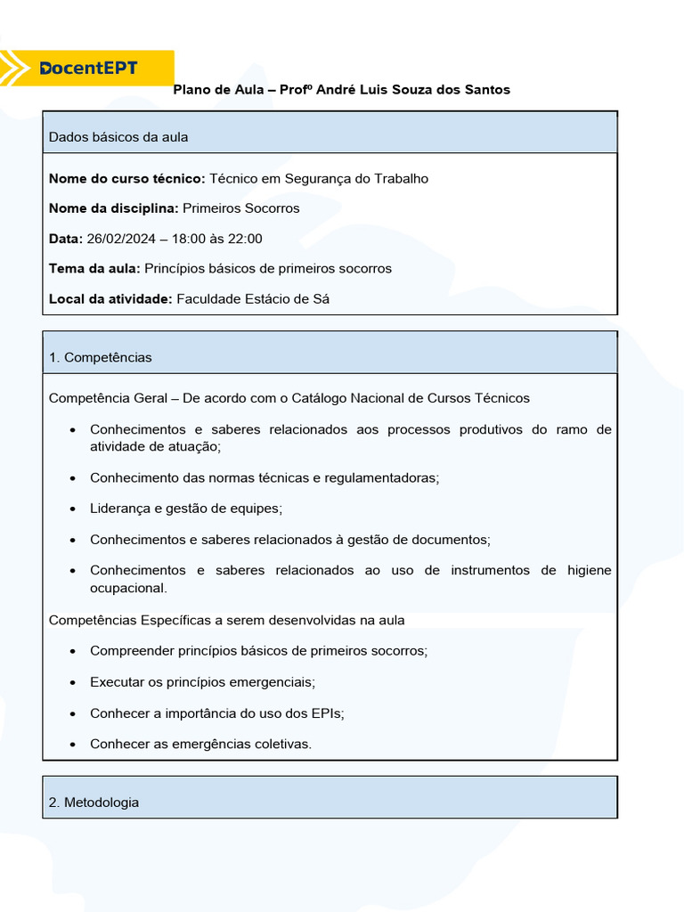 Princípios de Primeiros Socorros em Aula | PDF | Lição | Aprendizado