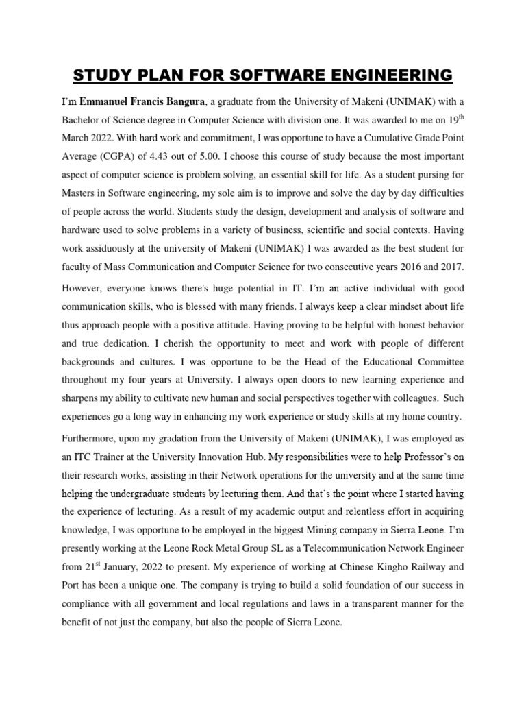 Study Plan For Software Engineering | PDF | Engineering | Science