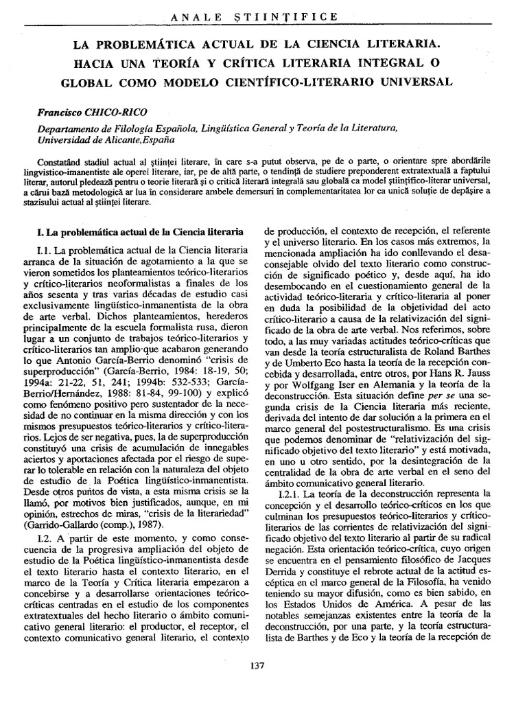 Chico Rico, Francisco La Problemática Actual de La Ciencia Literaria | PDF