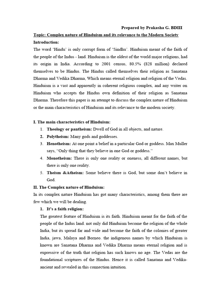 Complex nature of hinduism and its relevance to the modern society