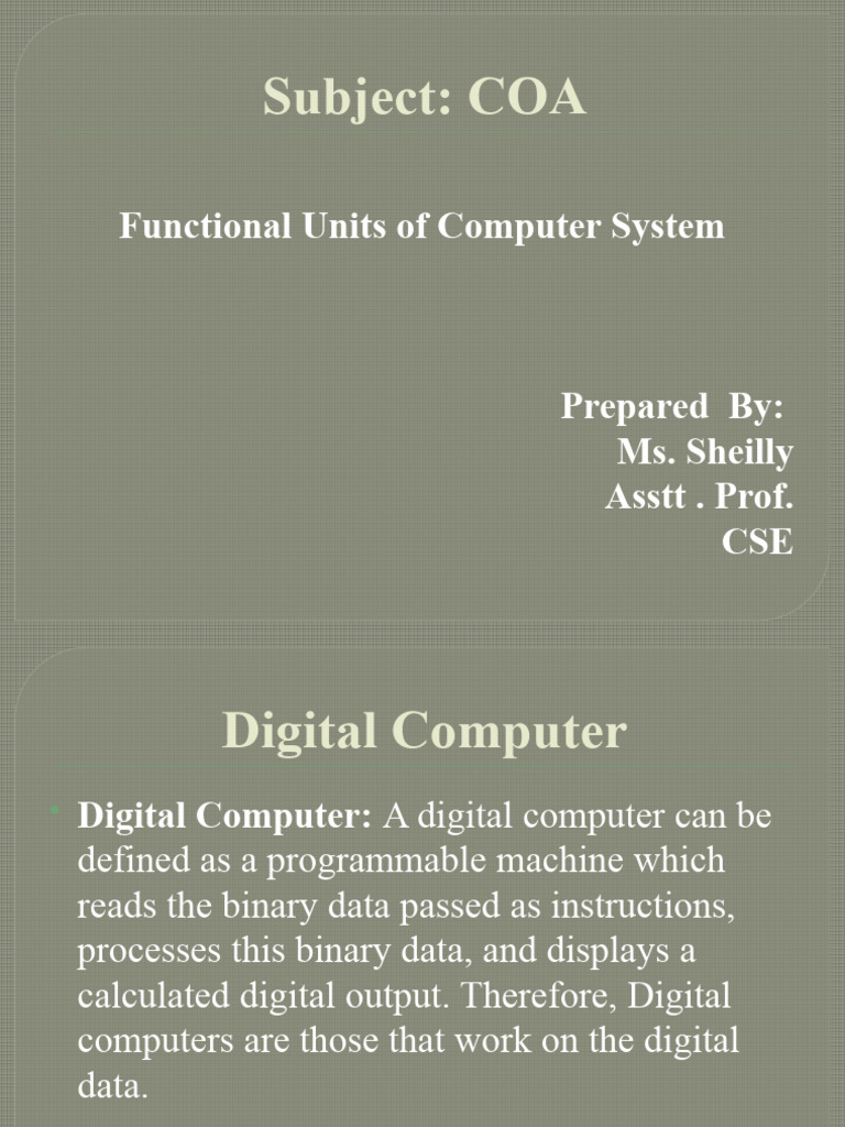 Subject: COA: Functional Units of Computer System | PDF | Computer Data ...