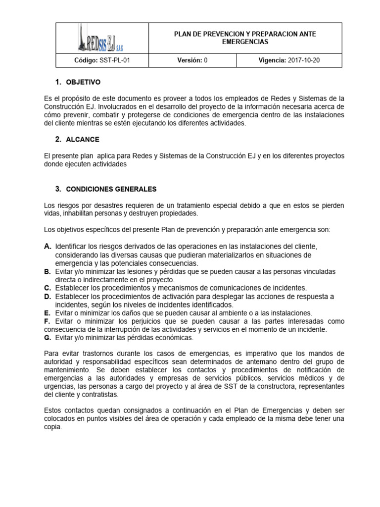 SST PL 01 Plan de Emergencias | PDF | Primeros auxilios | Incendios