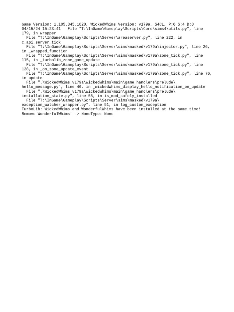 Wickedwhims v179a exception pdf