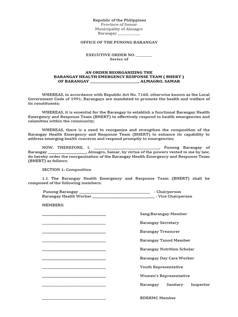 Reorganization of Barangay Health Team | PDF | Emergency | Emergency ...