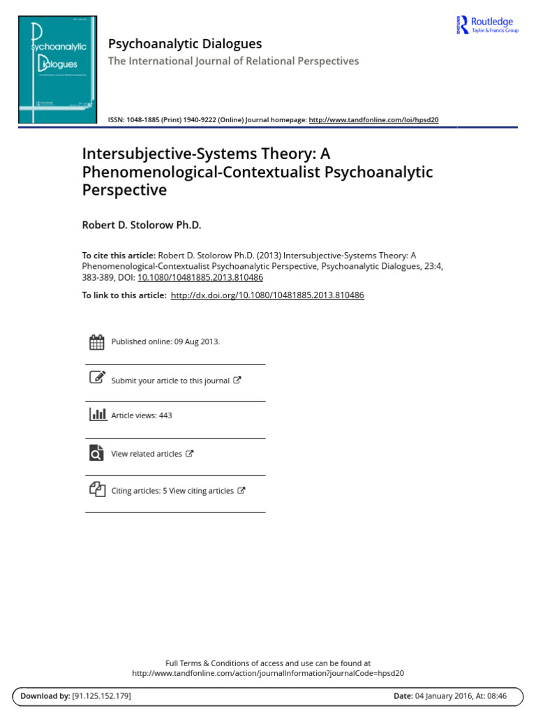 Robert D. Stolorow Ph.D. 2013 Intersubjective Systems Theory | PDF ...