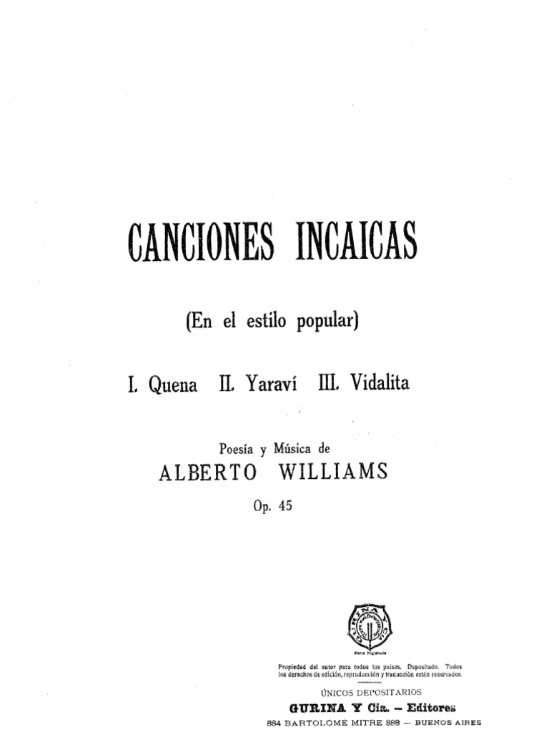 Canciones incaicas alberto williams pdf