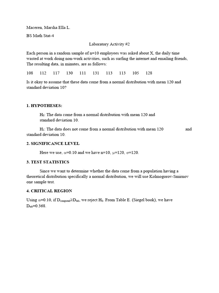 One Sample Test