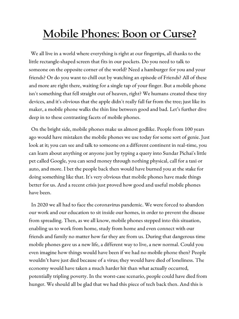 Mobile Phones Boon or Curse. PDF