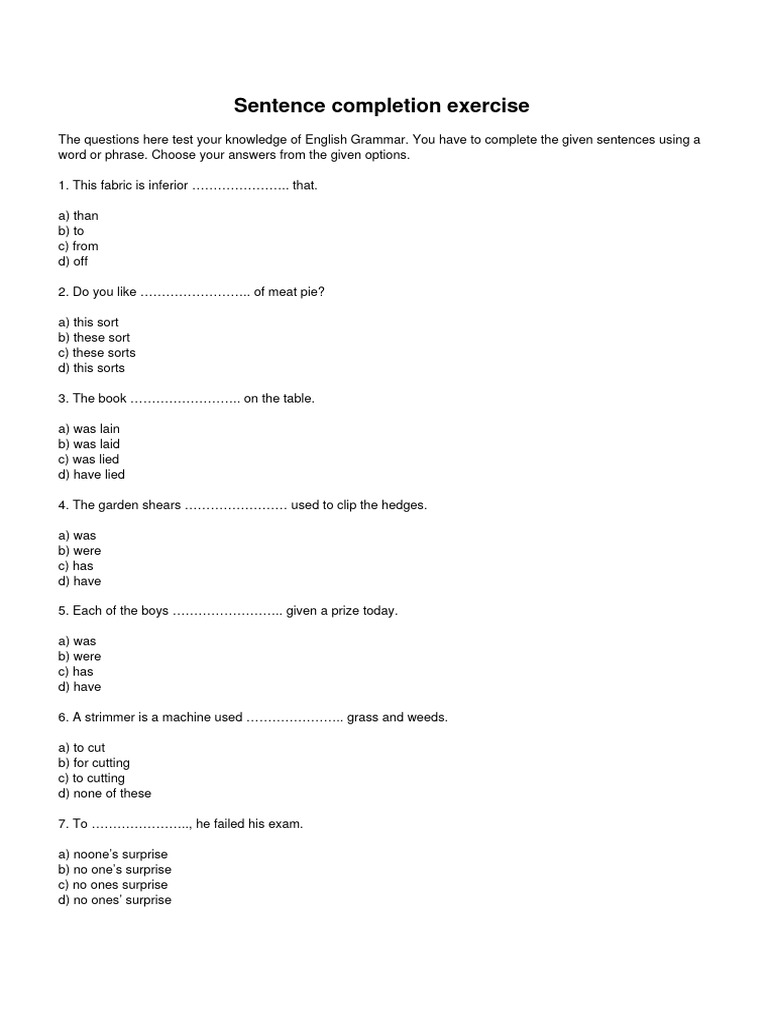 Documents 2720-Sentence Completion Exercise+ | PDF | Language Arts ...