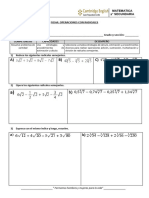 Matematica 2° Secundaria Ficha: Operaciones Con Radicales Adición Y Sustracción Apellidos y Nombres: - Grado y Sección